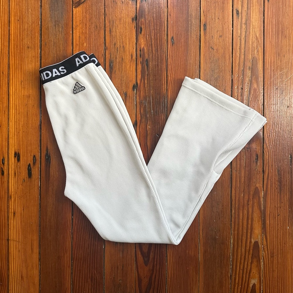 Adidas x Moussy waffle knit flare trackpants Elastic waistband, side slit hems 2